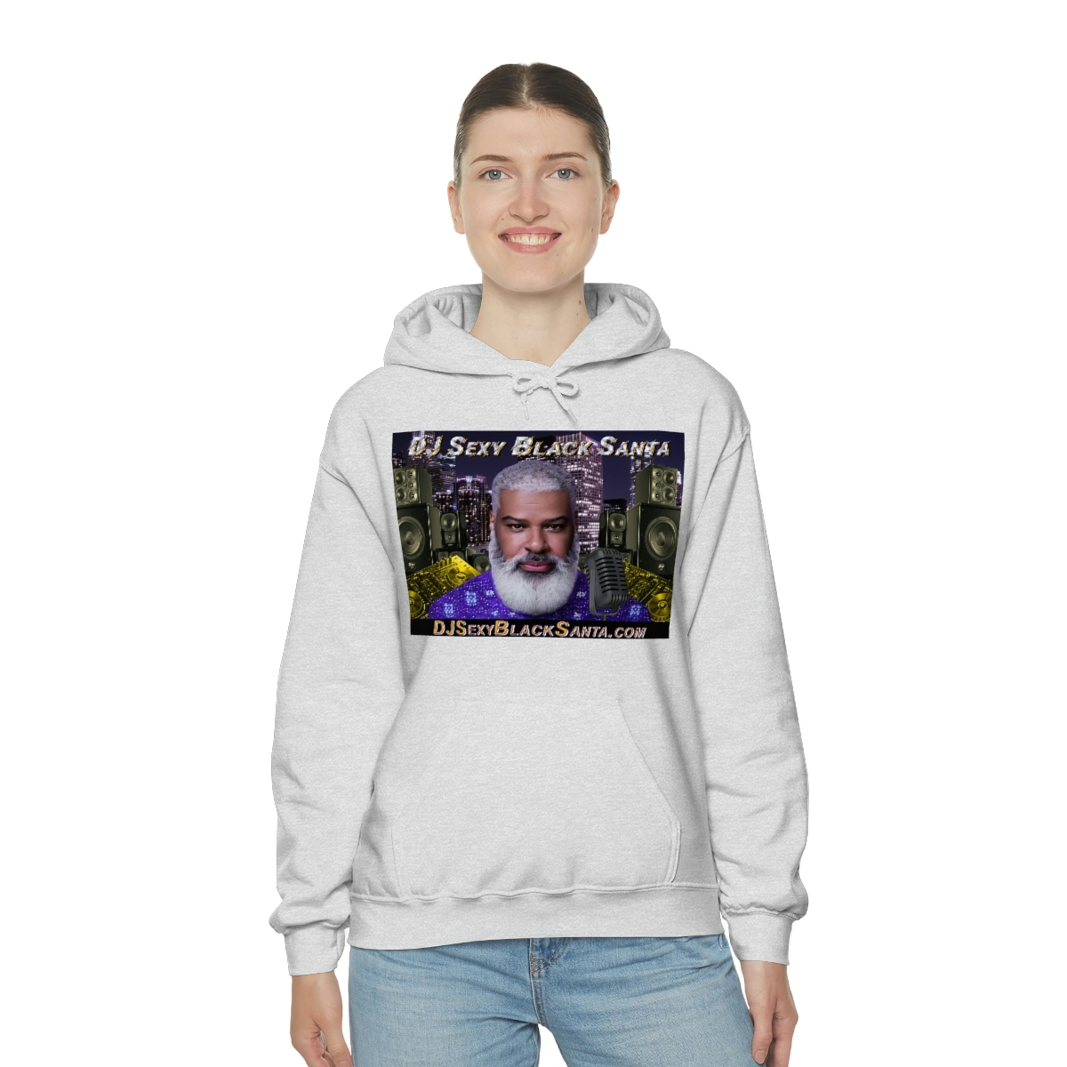 DJ Sexy Black Santa - City Background - Unisex Heavy Blend™ Hooded Sweatshirt - Image 60