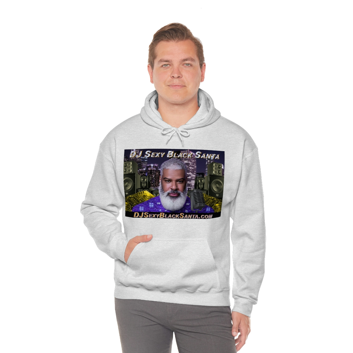 DJ Sexy Black Santa - City Background - Unisex Heavy Blend™ Hooded Sweatshirt - Image 61