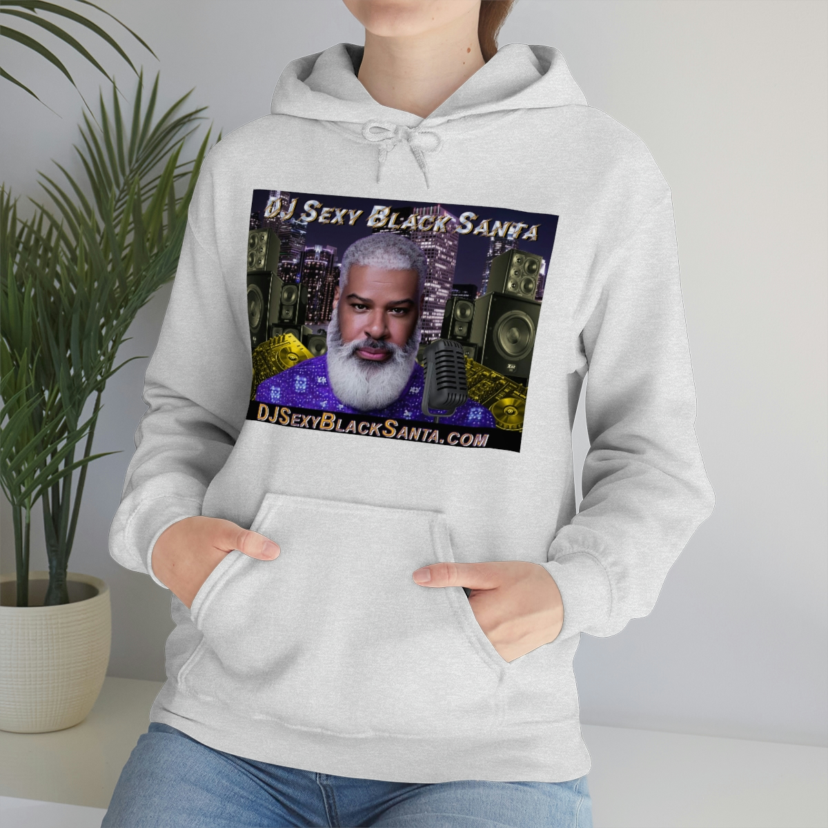 DJ Sexy Black Santa - City Background - Unisex Heavy Blend™ Hooded Sweatshirt - Image 62