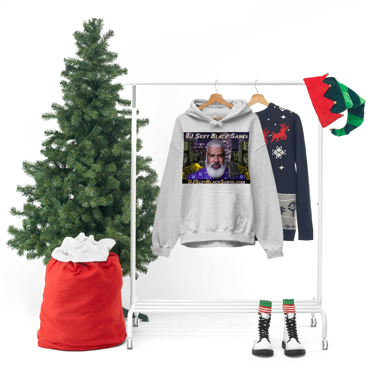 DJ Sexy Black Santa - City Background - Unisex Heavy Blend™ Hooded Sweatshirt - Image 64