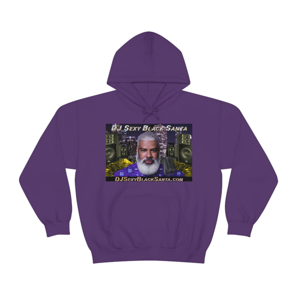 DJ Sexy Black Santa - City Background - Unisex Heavy Blend™ Hooded Sweatshirt - Image 2