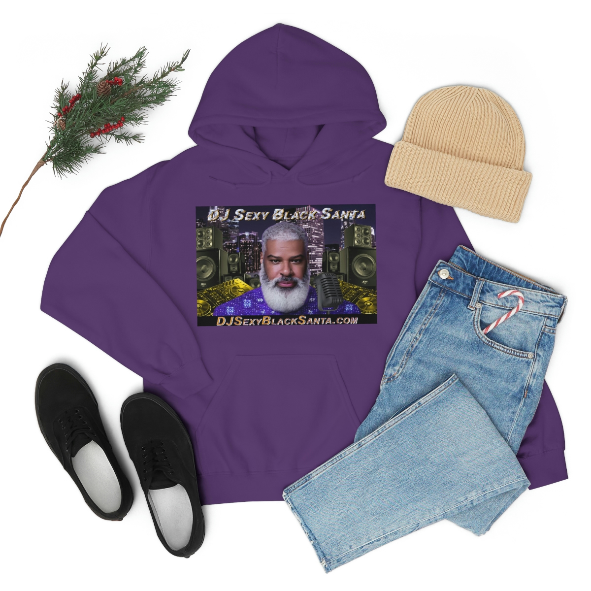 DJ Sexy Black Santa - City Background - Unisex Heavy Blend™ Hooded Sweatshirt - Image 7