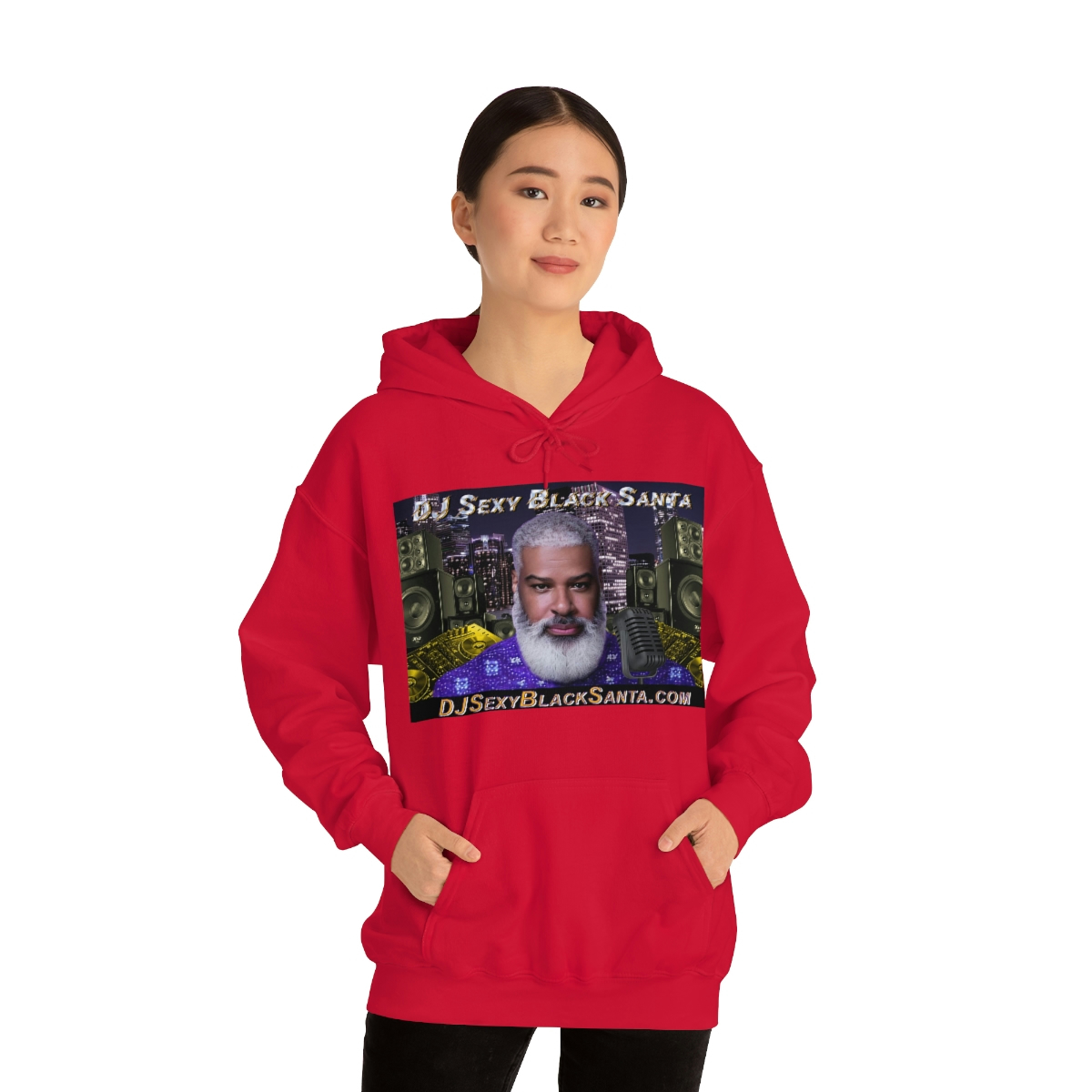 DJ Sexy Black Santa - City Background - Unisex Heavy Blend™ Hooded Sweatshirt - Image 82