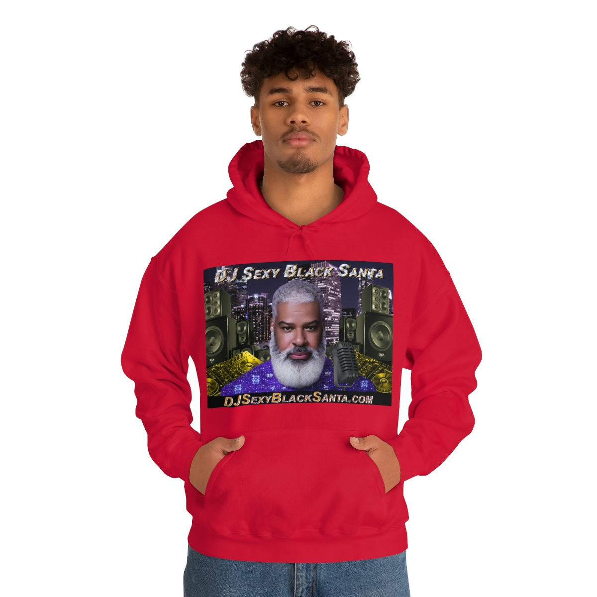 DJ Sexy Black Santa - City Background - Unisex Heavy Blend™ Hooded Sweatshirt - Image 83