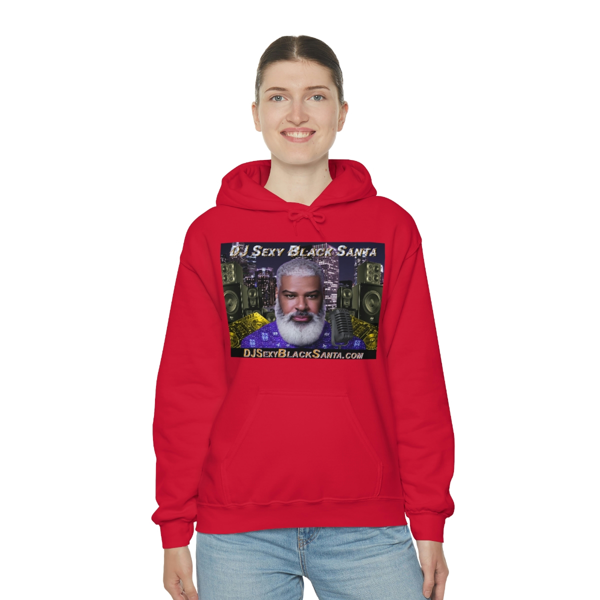 DJ Sexy Black Santa - City Background - Unisex Heavy Blend™ Hooded Sweatshirt - Image 84