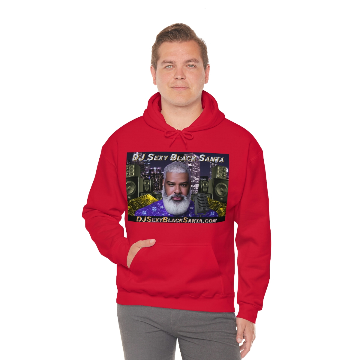 DJ Sexy Black Santa - City Background - Unisex Heavy Blend™ Hooded Sweatshirt - Image 85