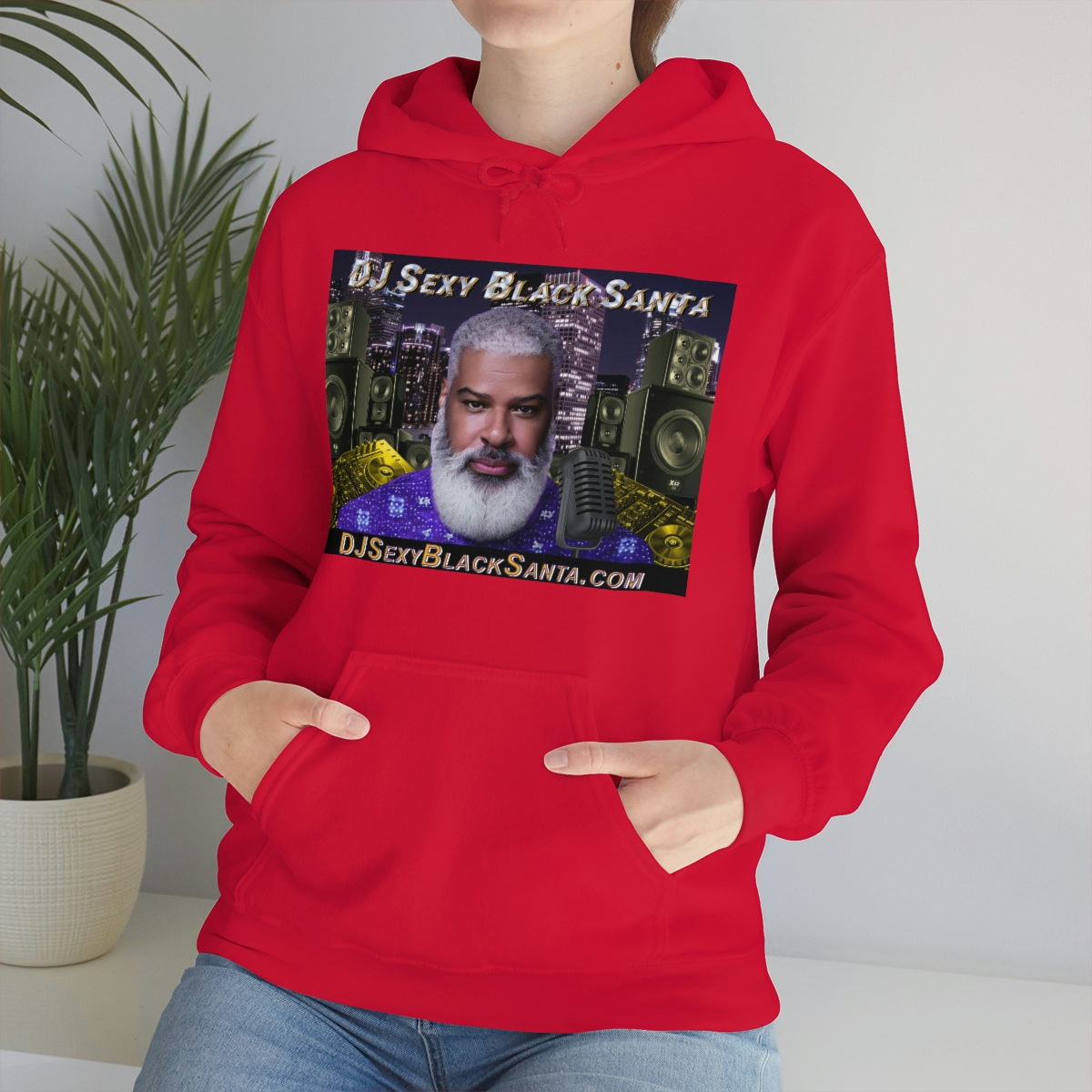DJ Sexy Black Santa - City Background - Unisex Heavy Blend™ Hooded Sweatshirt - Image 86