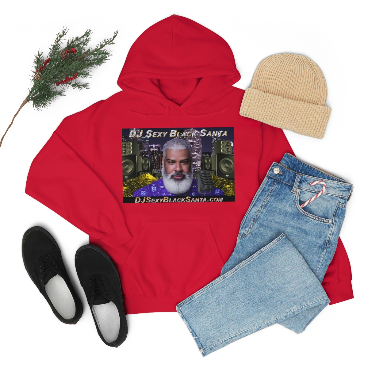 DJ Sexy Black Santa - City Background - Unisex Heavy Blend™ Hooded Sweatshirt - Image 87