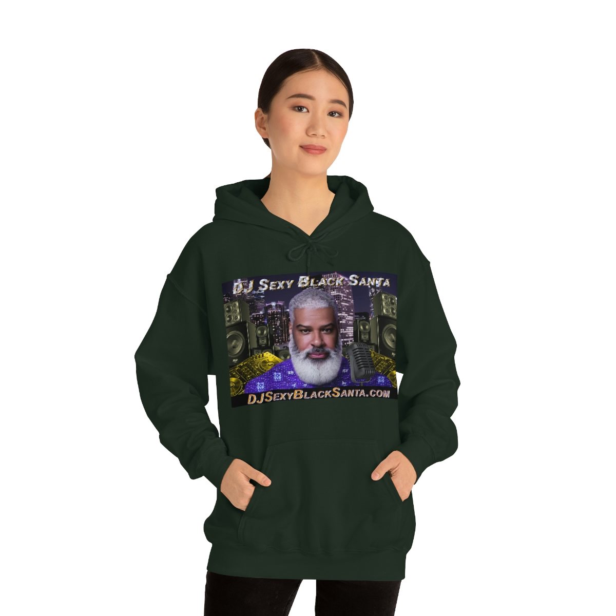 DJ Sexy Black Santa - City Background - Unisex Heavy Blend™ Hooded Sweatshirt - Image 50