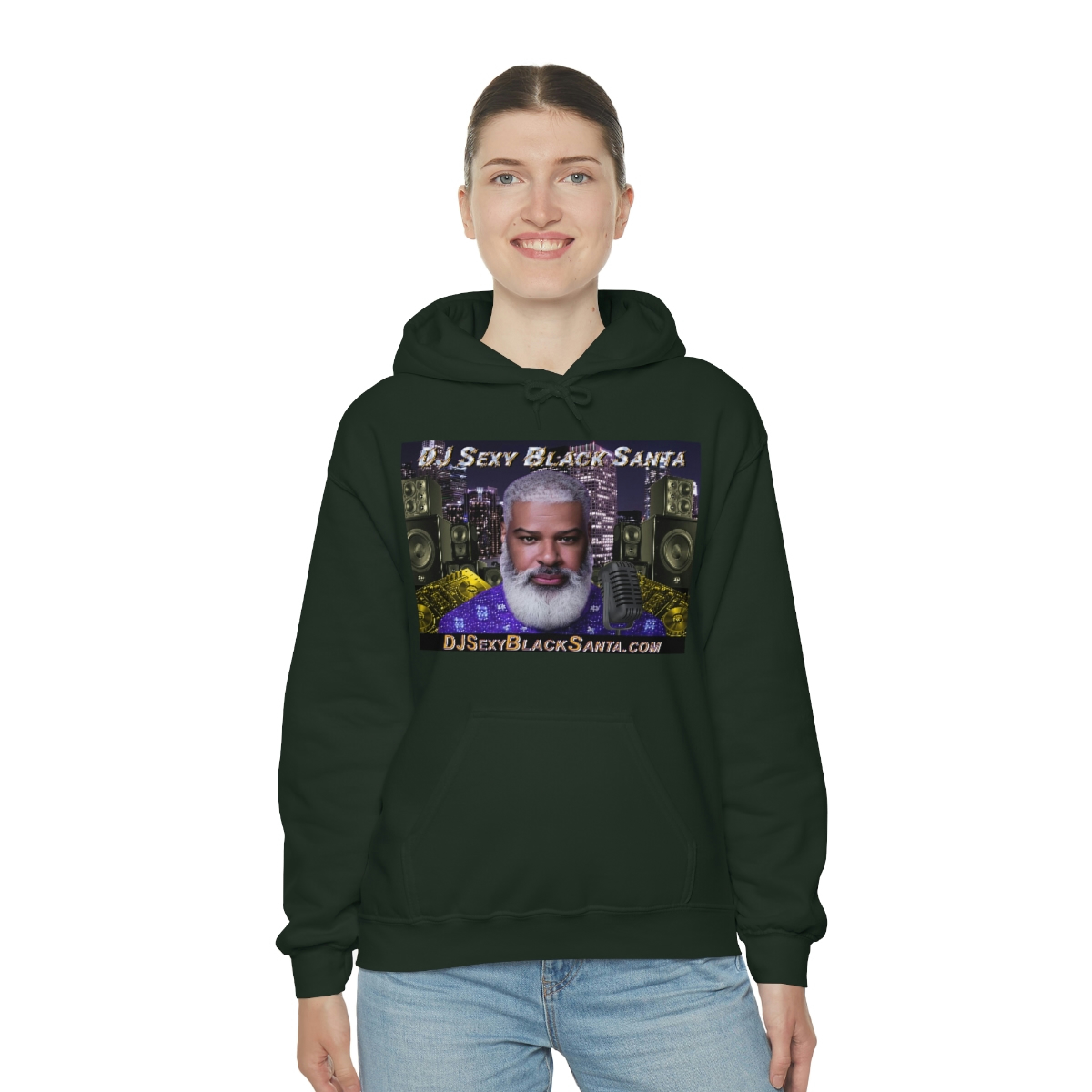 DJ Sexy Black Santa - City Background - Unisex Heavy Blend™ Hooded Sweatshirt - Image 52