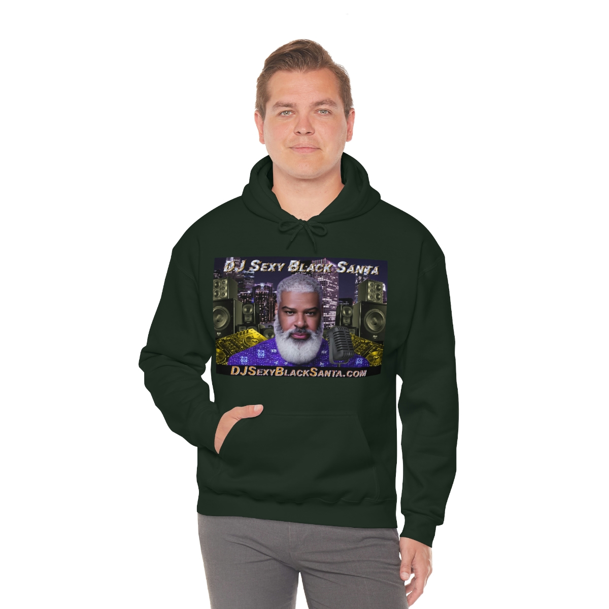 DJ Sexy Black Santa - City Background - Unisex Heavy Blend™ Hooded Sweatshirt - Image 53