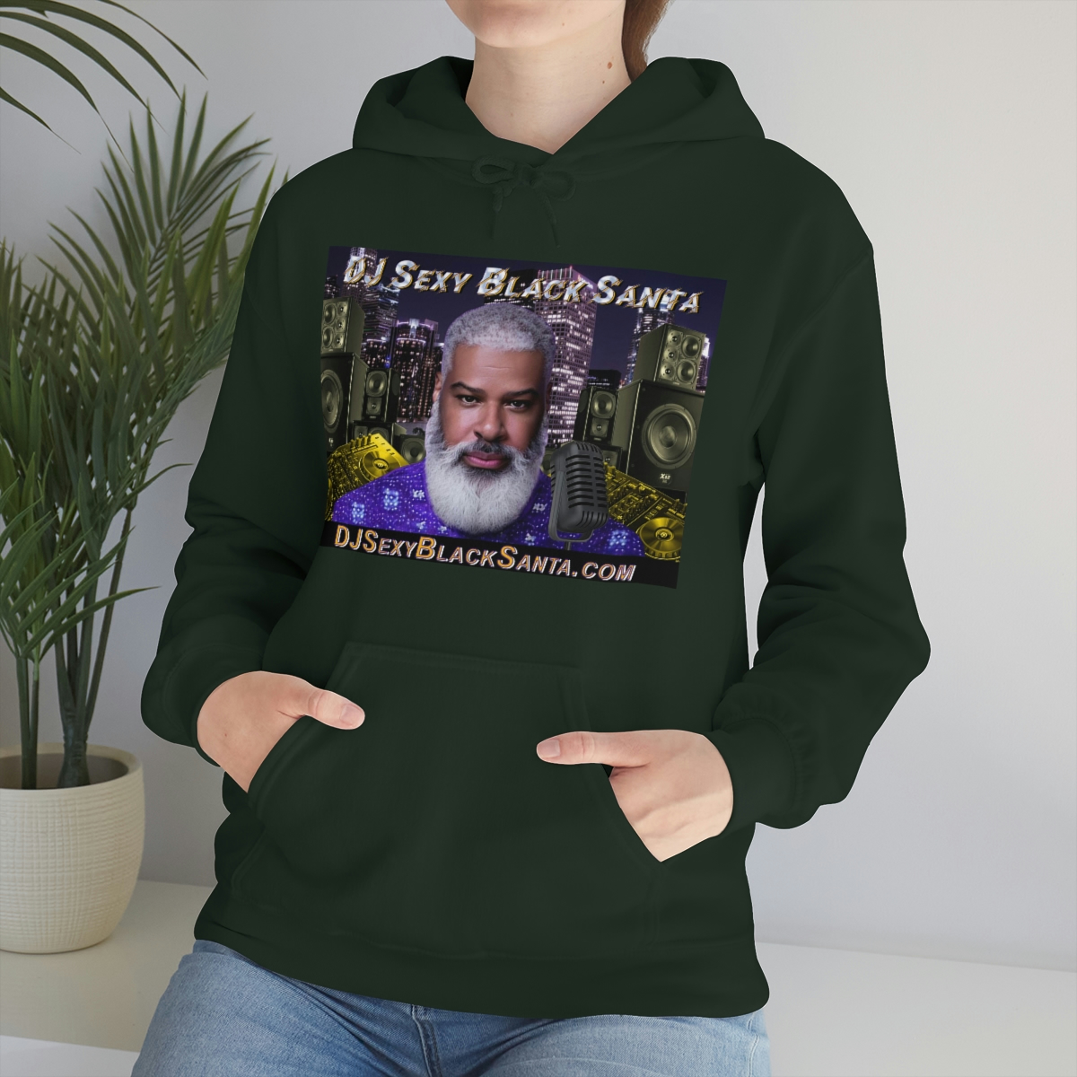DJ Sexy Black Santa - City Background - Unisex Heavy Blend™ Hooded Sweatshirt - Image 54