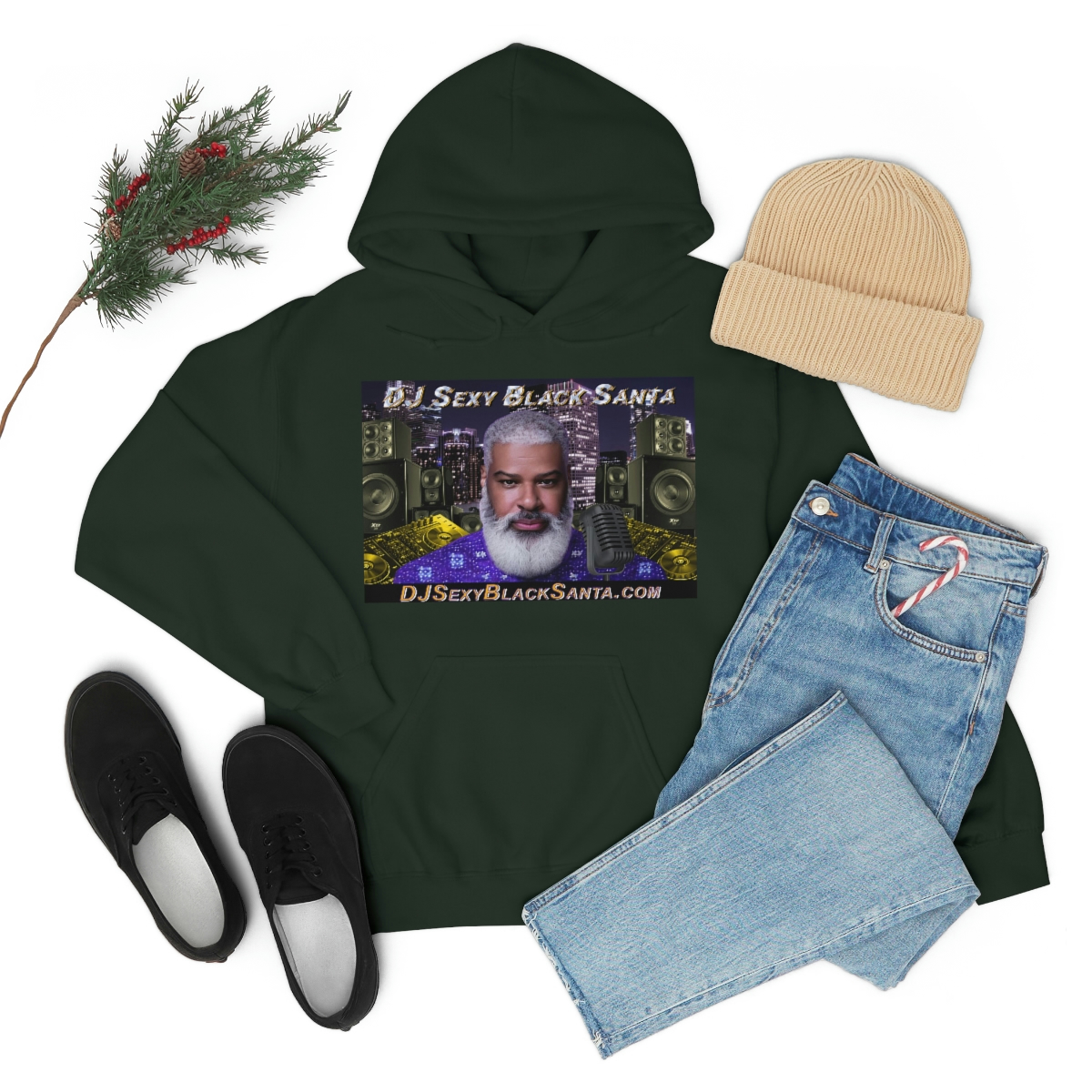 DJ Sexy Black Santa - City Background - Unisex Heavy Blend™ Hooded Sweatshirt - Image 55