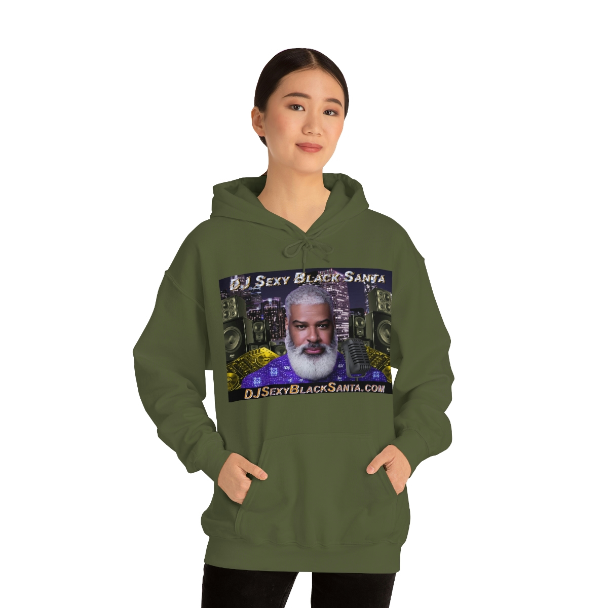DJ Sexy Black Santa - City Background - Unisex Heavy Blend™ Hooded Sweatshirt - Image 42
