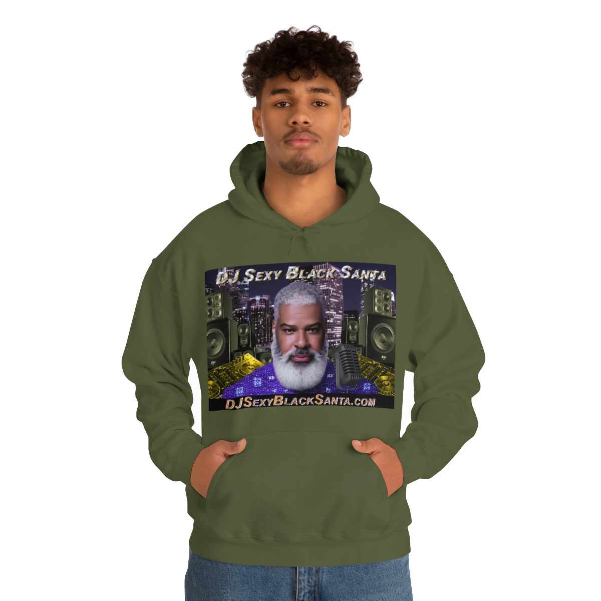 DJ Sexy Black Santa - City Background - Unisex Heavy Blend™ Hooded Sweatshirt - Image 43