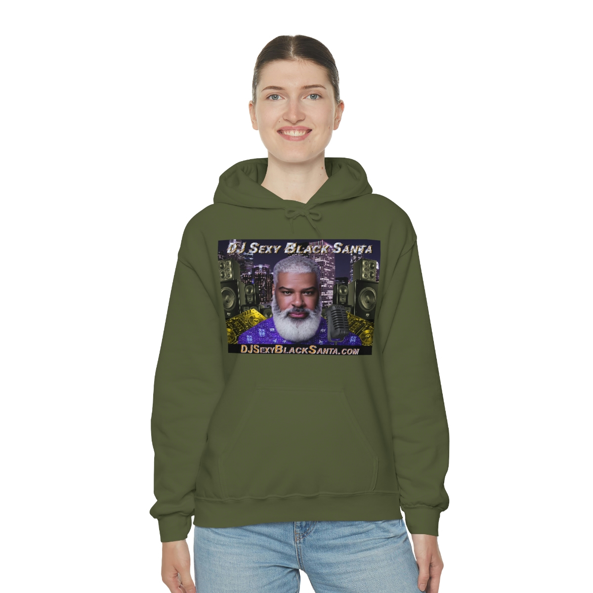 DJ Sexy Black Santa - City Background - Unisex Heavy Blend™ Hooded Sweatshirt - Image 44