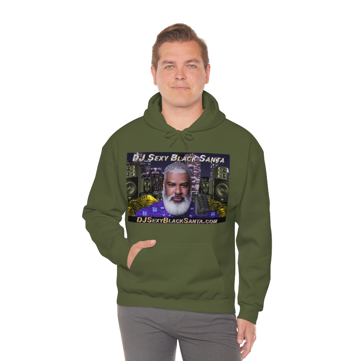 DJ Sexy Black Santa - City Background - Unisex Heavy Blend™ Hooded Sweatshirt - Image 45