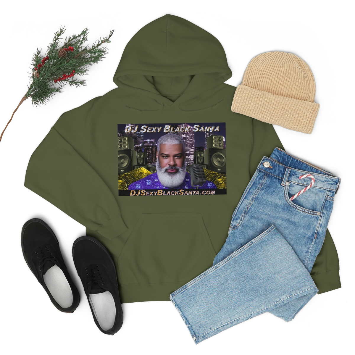 DJ Sexy Black Santa - City Background - Unisex Heavy Blend™ Hooded Sweatshirt - Image 47