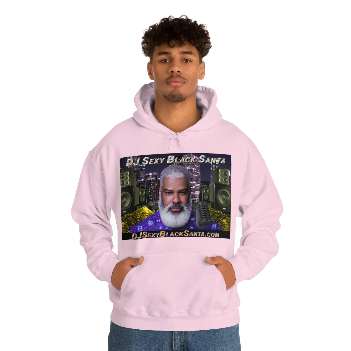 DJ Sexy Black Santa - City Background - Unisex Heavy Blend™ Hooded Sweatshirt - Image 75