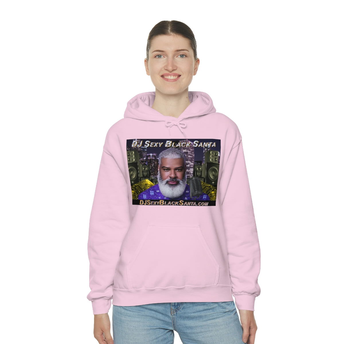 DJ Sexy Black Santa - City Background - Unisex Heavy Blend™ Hooded Sweatshirt - Image 76