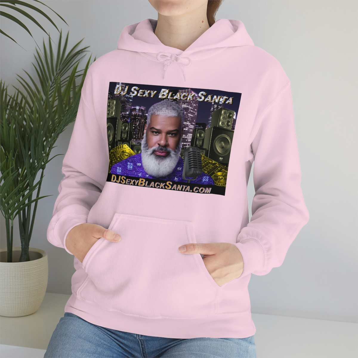 DJ Sexy Black Santa - City Background - Unisex Heavy Blend™ Hooded Sweatshirt - Image 78
