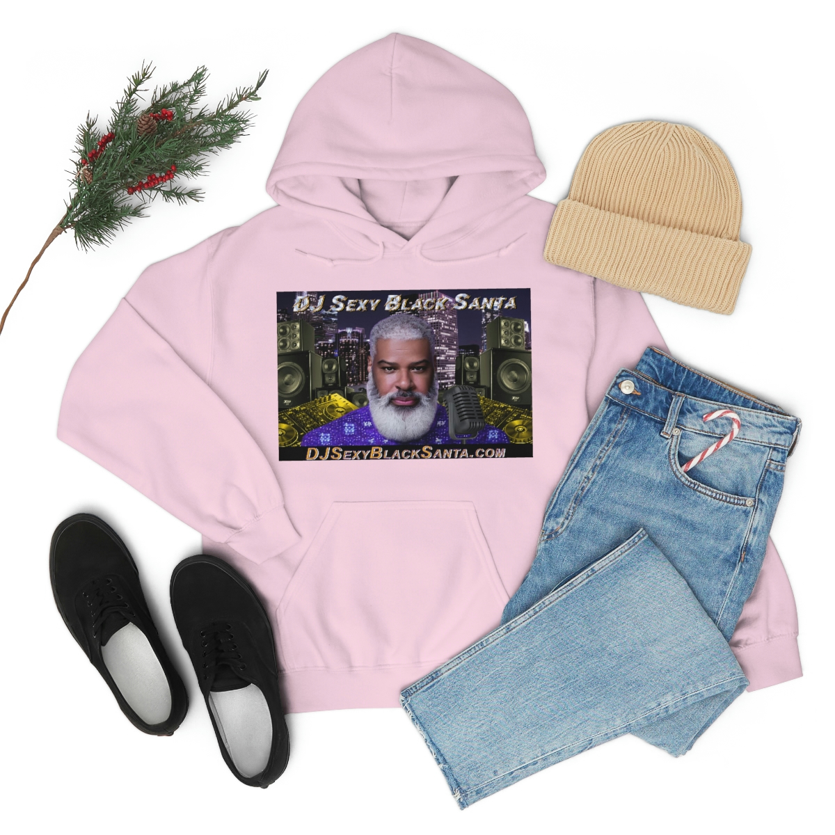 DJ Sexy Black Santa - City Background - Unisex Heavy Blend™ Hooded Sweatshirt - Image 79