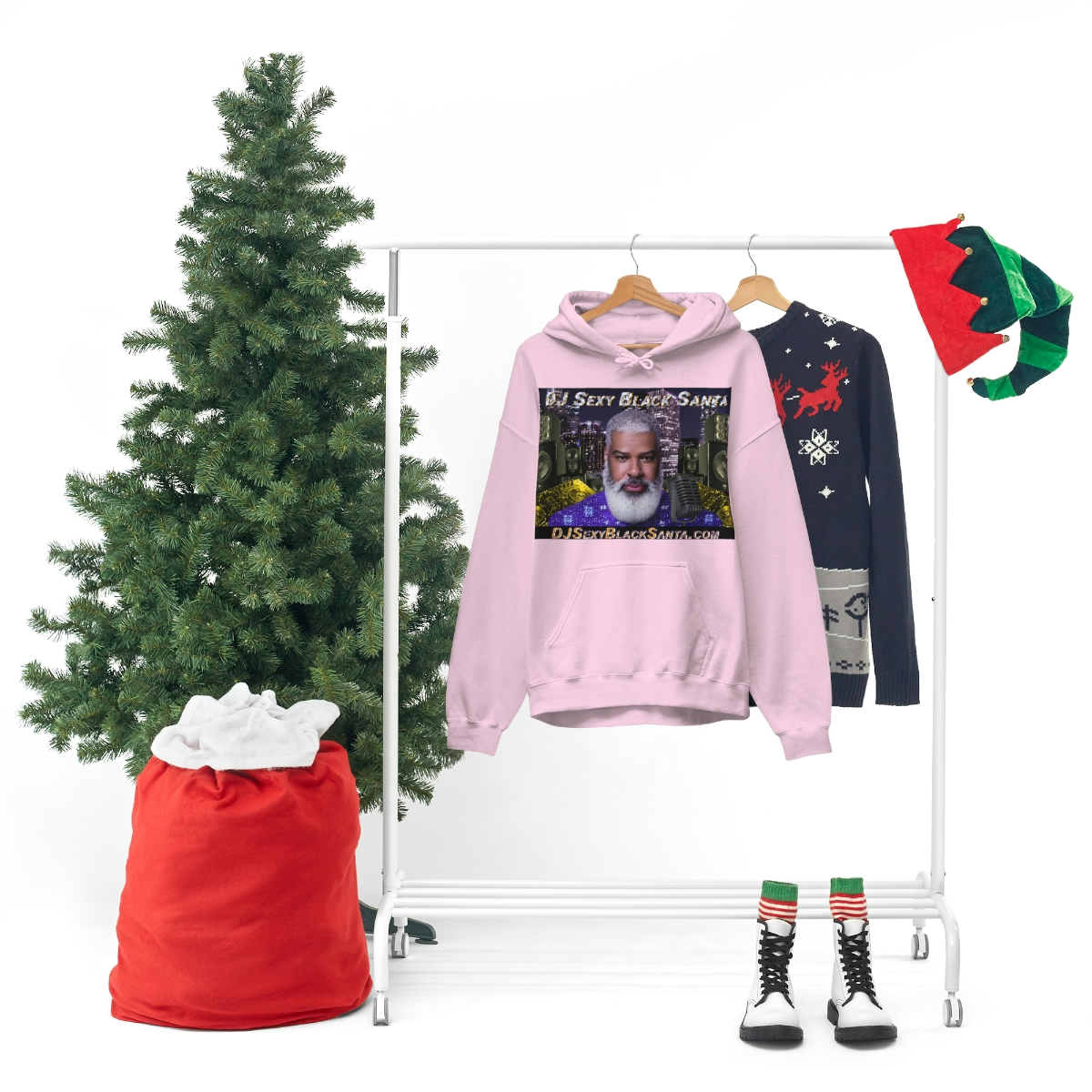 DJ Sexy Black Santa - City Background - Unisex Heavy Blend™ Hooded Sweatshirt - Image 80