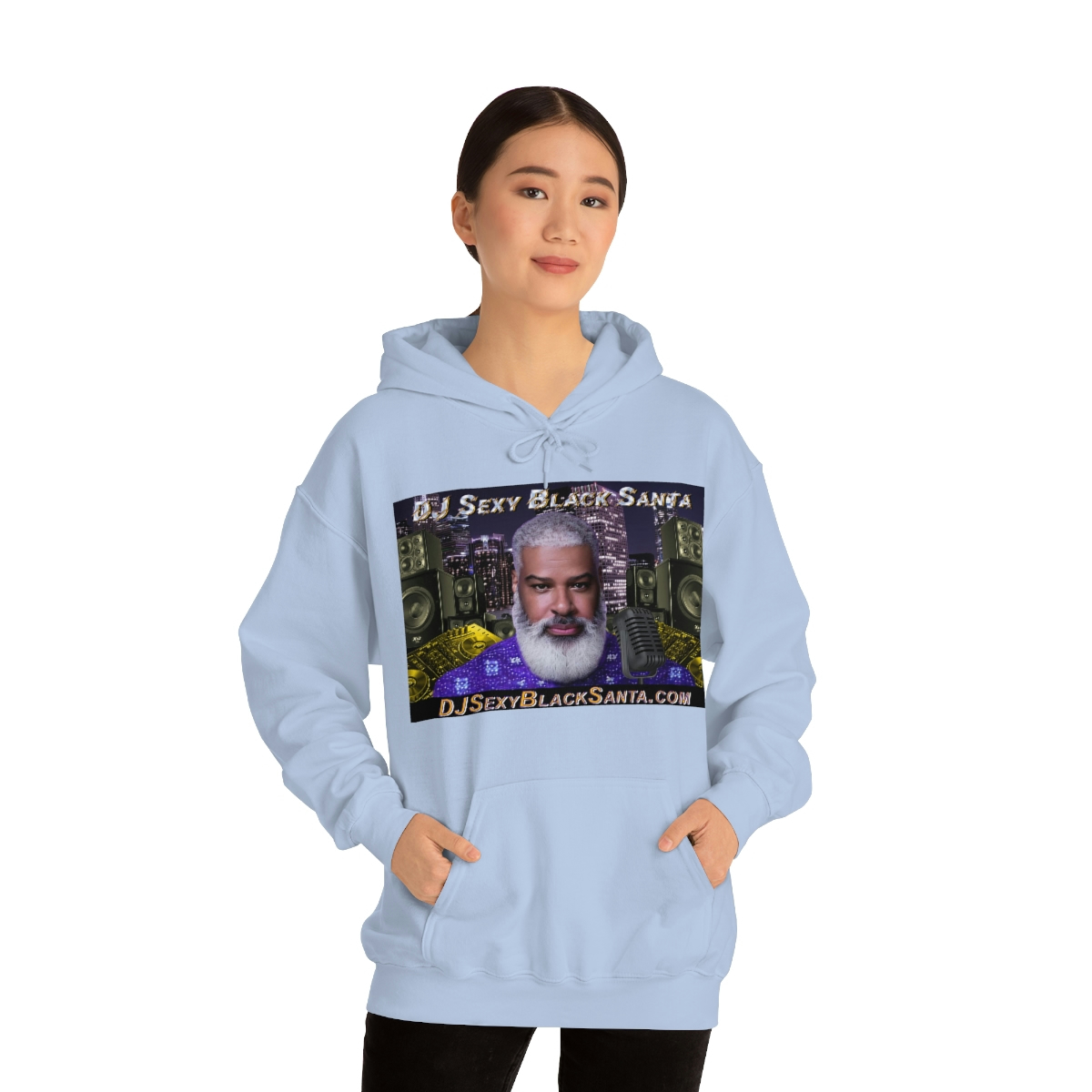 DJ Sexy Black Santa - City Background - Unisex Heavy Blend™ Hooded Sweatshirt - Image 66