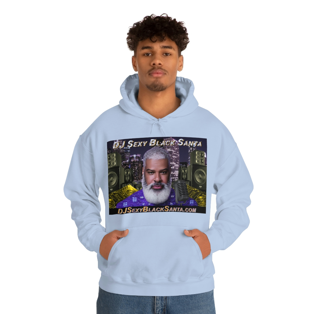 DJ Sexy Black Santa - City Background - Unisex Heavy Blend™ Hooded Sweatshirt - Image 67