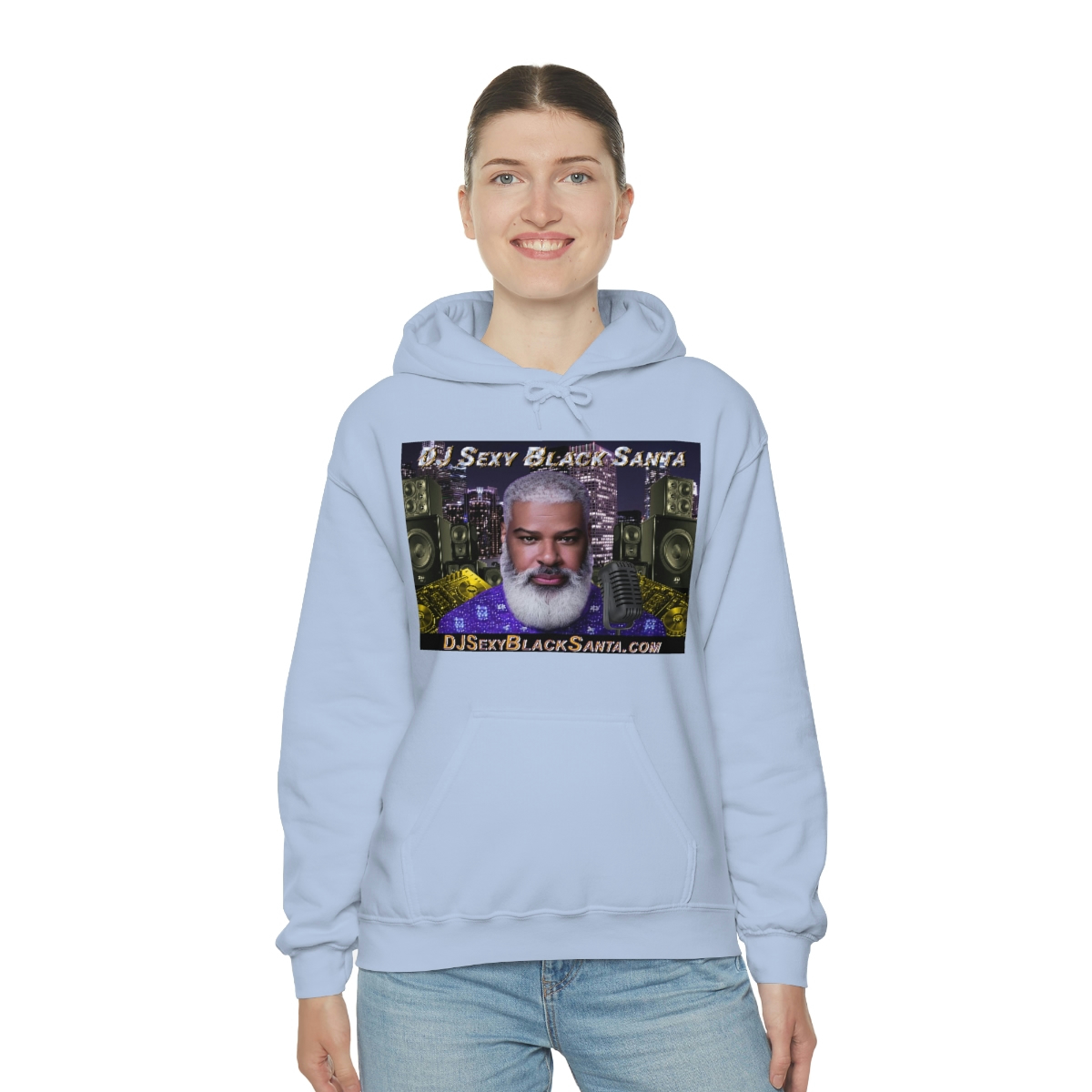 DJ Sexy Black Santa - City Background - Unisex Heavy Blend™ Hooded Sweatshirt - Image 68