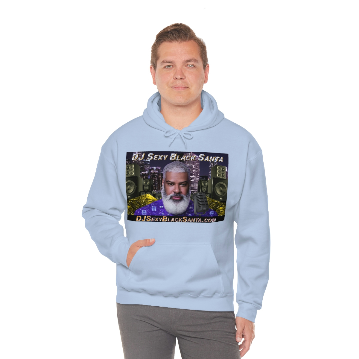 DJ Sexy Black Santa - City Background - Unisex Heavy Blend™ Hooded Sweatshirt - Image 69