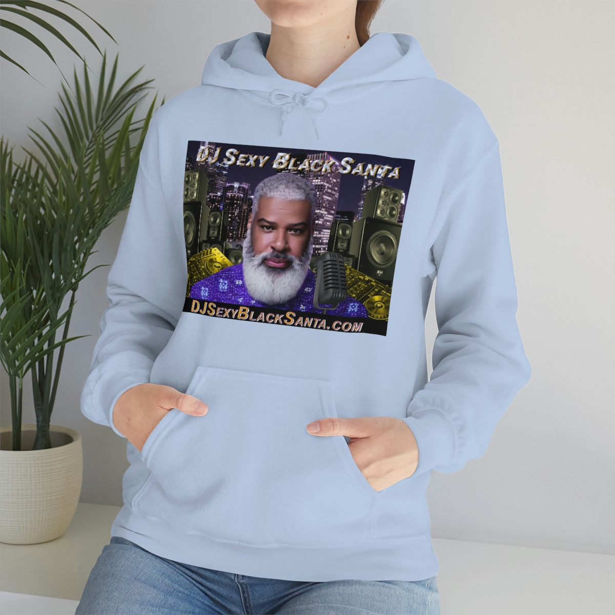 DJ Sexy Black Santa - City Background - Unisex Heavy Blend™ Hooded Sweatshirt - Image 70