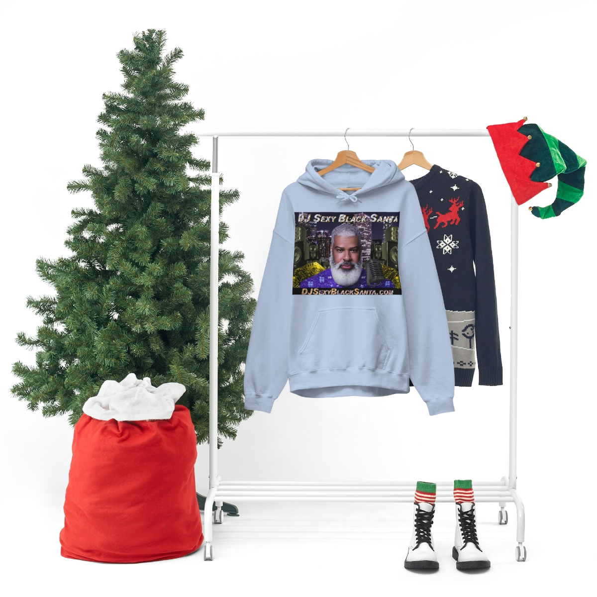 DJ Sexy Black Santa - City Background - Unisex Heavy Blend™ Hooded Sweatshirt - Image 72