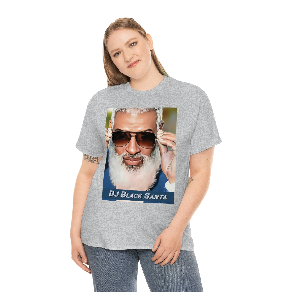 DJ BLACK SANTA - W/Sun Glasses - Unisex Heavy Cotton Tee - Image 19