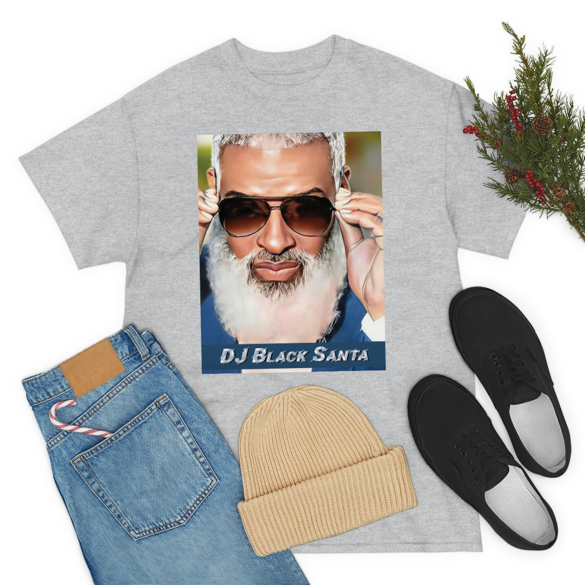 DJ BLACK SANTA - W/Sun Glasses - Unisex Heavy Cotton Tee - Image 23
