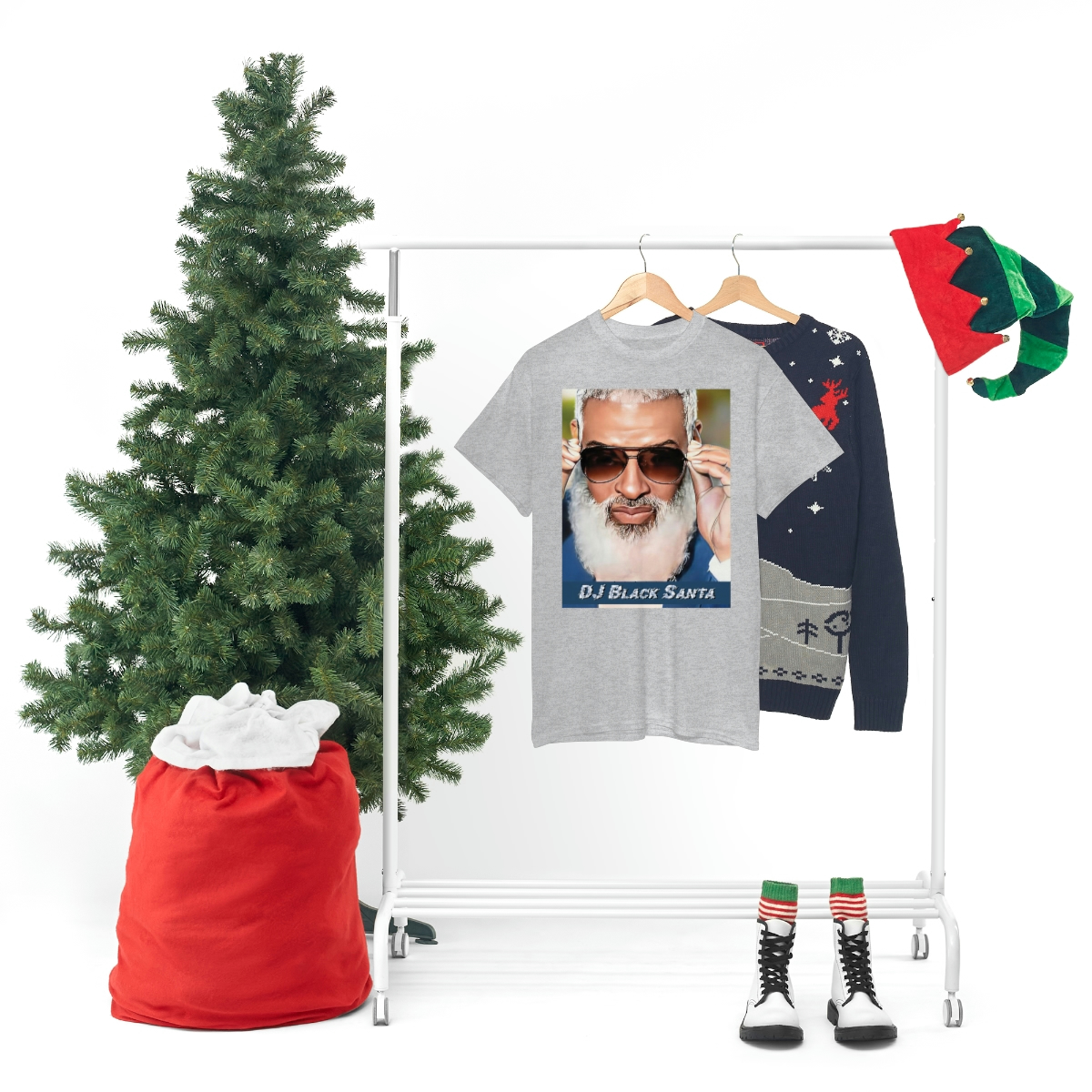 DJ BLACK SANTA - W/Sun Glasses - Unisex Heavy Cotton Tee - Image 24